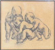 Rudolph Ihlee (British 1883-1968) pencil drawing of three cherubic children playing, unsigned but