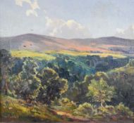 Alexander Carruthers Gould (1870-1948) oil on board Exmoor landscape Webbers Post Dunkery, signed