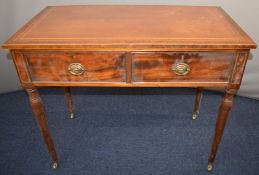 Georgian mahogany two drawer hall or side table, with boxwood and burr wood inlaid decoration,