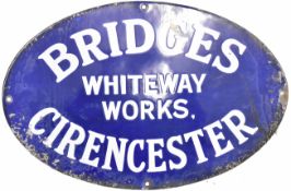 Bridges Whiteway Works Cirencester vintage enamel advertising sign, maximum diameter 45.5cm