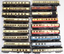 Eighteen Hornby and Lima 00 gauge model railway coaches to include BR Mk1, GWR clerestory, autocoach