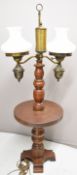 19th / 20thC mahogany circular table with twin integral electric lamps and suspension loop, possibly