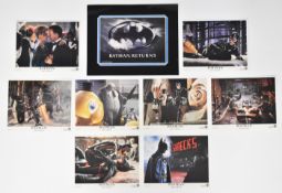 Eight Batman Returns (1992) lobby cards featuring Michael Keaton, Michelle Pfeiffer and Danny