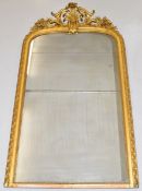 19th century gilt framed mirror with beaded border and rope twist decoration, the top surmounted
