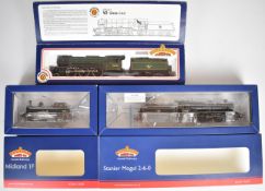Three Bachmann Branch-Line 00 gauge model railway locomotives comprising Stanier Mogul, Gresley V2