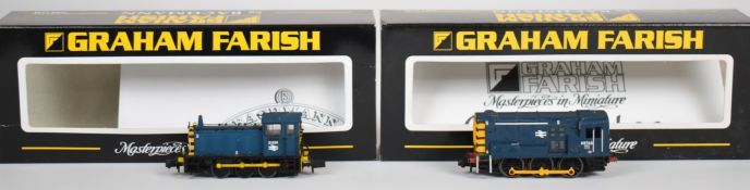 Two Graham Farish N gauge model railway diesel locomotives comprising class 04 and 08, both in