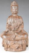 Chinese late 19th / early 20thC cast iron figure of Guanyin with, impressed seal marks verso, 36cm