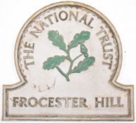 Frocester Hill National Trust cast aluminium sign of Stroud, Gloucestershire interest, height 38cm