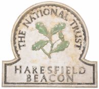 Haresfield Beacon National Trust cast aluminium sign, with Birmabright makers name verso, of Stroud,