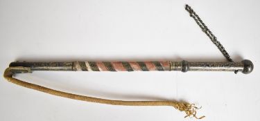 Eastern whip with niello handle and suspension chain, handle 44cm long.