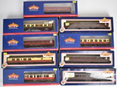 Nine Bachmann Branch-Line 00 gauge model railway coaches including LMS full brake, Collett corridor,
