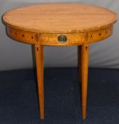 Georgian satinwood demi lune fold over occasional or side table with inlaid decoration and single