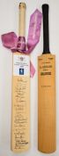 Two signed cricket bats, one by the Gloucestershire County Cricket squad 2000, the other signed by