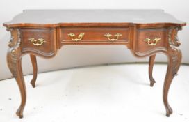 Mahogany French style bureau plat, side table or desk, having inset writing surface, W130 x D62 x