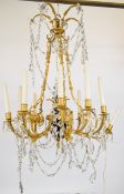 Ornate 19th century style gilt metal and cut glass ten branch chandelier or electrolier, with candle