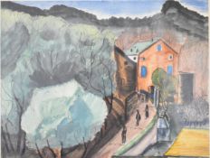 Henri Verge Sarratt (1880-1966) watercolour of a continental village scene, indistinctly named and