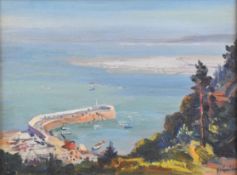 Alexander Carruthers Gould (1870-1948) oil on board Somerset coastal scene, Minehead harbour from