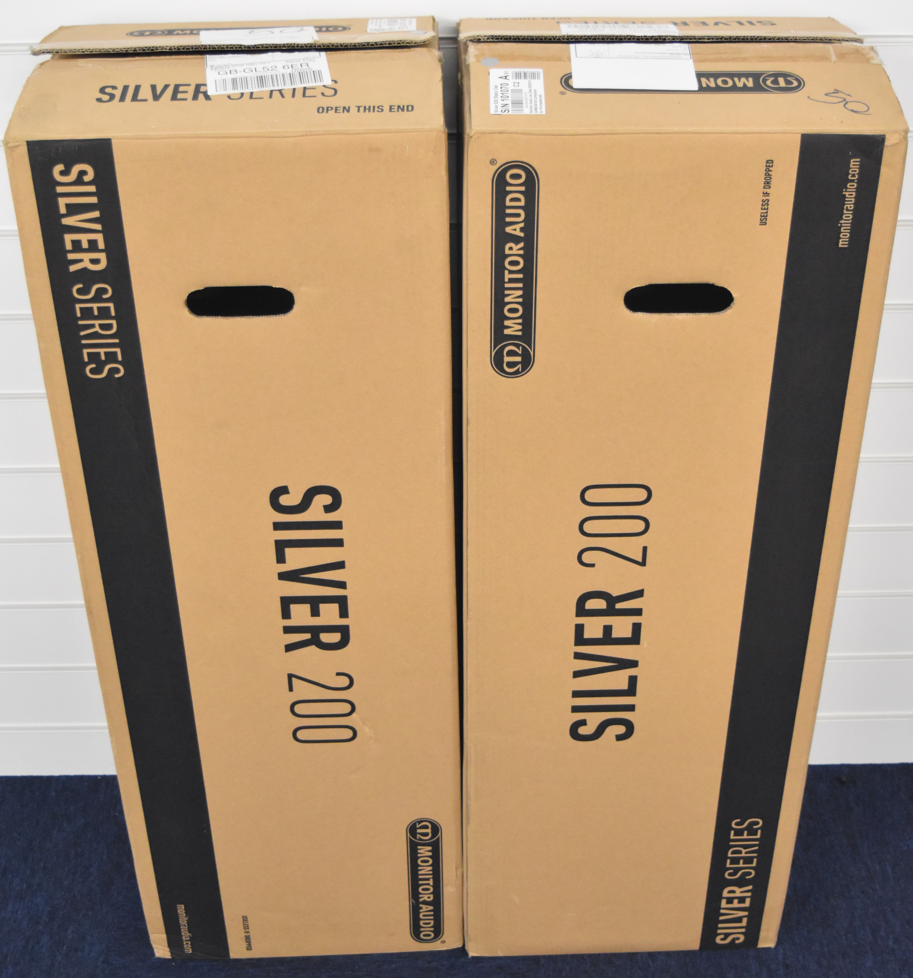 A pair of Monitor Audio 200 Silver 200 hifi speakers in dark oak, serial 101070, H89 x D24 x W6.5cm - Image 4 of 4