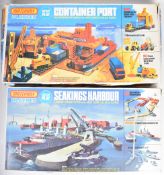 Two Matchbox plastic model playsets comprising Container Port PS-1 and Seakings Harbour PS-3, both