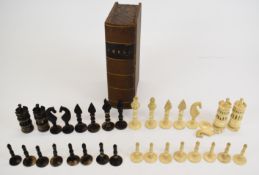A carved bone chess set, height of king 9cm.