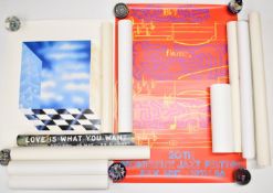 Collection of art posters including limited edition, 1980s Playboy, Bo Derek, Montreux Art Festival,