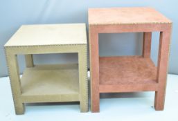 Red suede covered two tier side table with studded decoration, W61 x D61 x H76cm