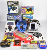 Thirteen electronic handheld games by Tomy, Grandstand, Bandai and similar to include Space Turbo,