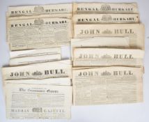 Approximately 12 Georgian Indian newspapers, mostly Calcutta, including Bengal Hurkaru 1825, The