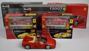 Six diecast and snap fit model Ferraris by Revell, Maisto and Fujimi, the majority in unopened