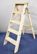 Victorian wooden stepladder with named cast iron mounts 'Pioneer Ladder' with metal safety