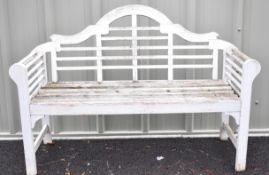 Lutyens style teak garden bench, length 135cm