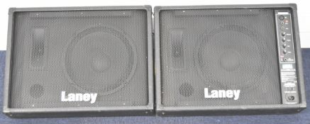 A pair of Laney CP-12 active floor monitor wedge speakers, H37 x D50 x W58cm