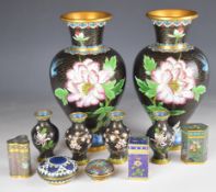 Eleven Chinese cloisonné vases and trinket pots, largest 23cm tall.