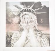 Gee Vaucher (b 1945) 'Oh America' signed limited edition 594/600 screen print, with P.O.W blind