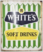R White's soft drinks vintage enamel advertising sign, 64 x 52cm