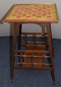19thC Aesthetic period tile top games table, W41 x D41 x H65cm
