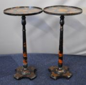 Pair of 19th century Chinoiserie lacquer side tables, diameter 36 x height 68cm