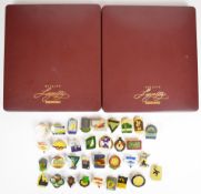 Collection of vintage style Butlins badges including 1930s-1990s Filey, Minehead, Bognor, 1958