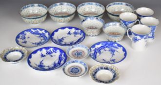 Seventeen pieces of Chinese blue and white ceramic including bowls, cups and saucers