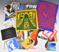 Two Banksy canvas prints, Modern Art promotional literature by P.O.W, Rob Ryan signed cards,