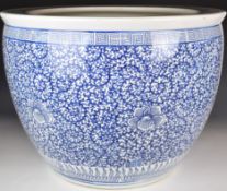Large Chinese blue and white jardinière or fish bowl, 63cm in diameter.