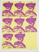 Paul Insect (b 1971) Multiple Mugshot (purple on yellow) signed limited edition 69/100 screen print,