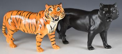 Two Beswick figures of tiger, one in unusual black satin matt colourway, height 19cm
