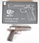 Cybergun Colt 1911 6mm CO2 airsoft pistol with chequered faux wooden grips, multi-shot magazine
