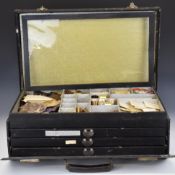 Vintage shop / haberdashery fly tying / fishing fitted travelling salesman's case with three