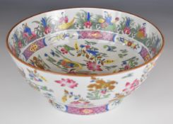 Spode stone china pedestal punch bowl with Chinoiserie decoration and Worlock Collection label to