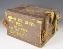 British Army wooden explosives box for 8oz charges, together with three smaller tins and a No 5