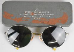 Cased pair of military sunglasses, marked to case 22C/1072 Spectacles Mark VIII A Aircrew anti-glare