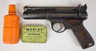 Webley Senior .177 air pistol with named and chequered Bakelite grips and adjustable sights,