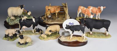 Border Fine Arts sheep and cattle figures including milking tableau, tallest 15cm